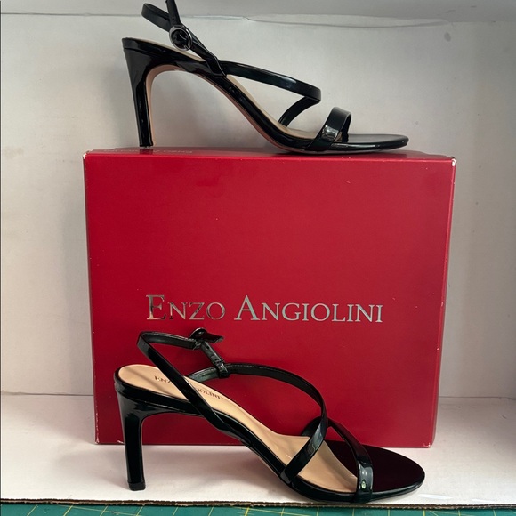 Enzo Angiolini Elegant Black Strappy Heels Sandals size 8.5M faux patent leather - Picture 9 of 10